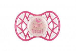Пустушка Air55 Cool 6m+ ортодонтична (світиться в темряві) «GOOD NIGHT» рожева Nuvita