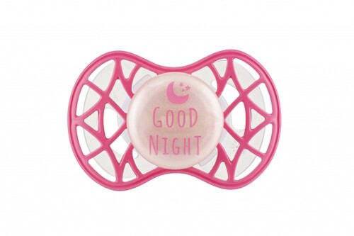 Пустышки: Пустышка Air55 Cool 6m+ симметрическая (светящаяся в темноте) "GOOD NIGHT" розовая Nuvita
