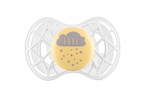 Пустышки и соски: Пустышка Air55 Cool 6m+ симметрическая  "облако LOVE" желто-серая Nuvita