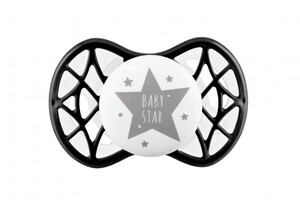 Пустышки и соски: Пустышка Air55 Cool 0m+ ортодонтическая "BABY STAR" черно-белая Nuvita
