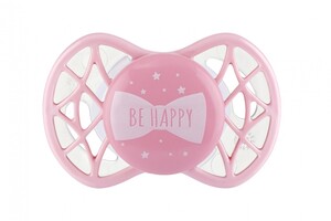 Пустушки та соски: Пустушка Air55 Cool 0m+ ортодонтична «BE HAPPY» рожева Nuvita