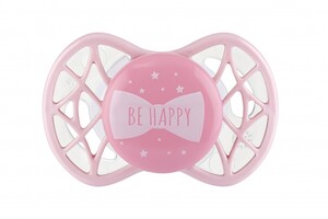 Пустушки: Пустушка Air55 Cool 0m+ симетрична «BE HAPPY» рожева Nuvita