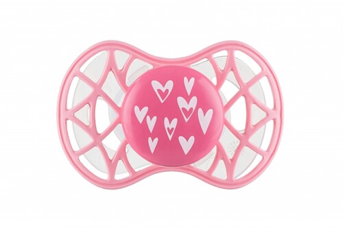 Пустышки: Пустышка Air55 Cool 6m+ симметрическая "сердечки" розовая Nuvita