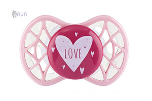 Пустушки та соски: Пустушка симетрична Nuvita Air55 Cool 0м+ «LOVE» рожево-персикова