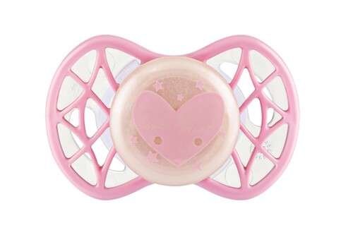 Пустышки: Пустышка Air55 Cool 0m+ симметрическая (светящаяся в темноте) "сердце" розовая Nuvita