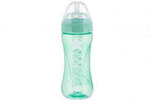 Поїльники, пляшечки, чашки: Дитяча антиколікова пляшечка Mimic Cool (330мл) зелена Nuvita