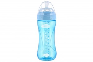 Поїльники, пляшечки, чашки: Дитяча антиколікова пляшечка Mimic Cool (330мл) блакитна Nuvita