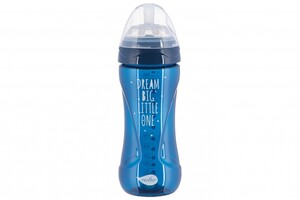 Поїльники, пляшечки, чашки: Дитяча антиколікова пляшечка Mimic Cool (330мл) темно-синя Nuvita