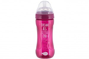 Поїльники, пляшечки, чашки: Дитяча антиколікова пляшечка Mimic Cool (330мл) рожева Nuvita