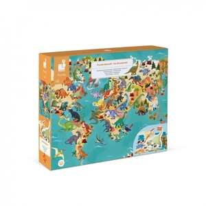 Ігри та іграшки: Пазл навчальний з картонними фігурками «Динозаври», 200 ел. J02679, Janod