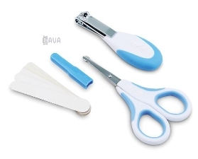 Набір по догляду за дитиною Nuvita 0м+ синій, Безпечні ножиці з аксесуарами