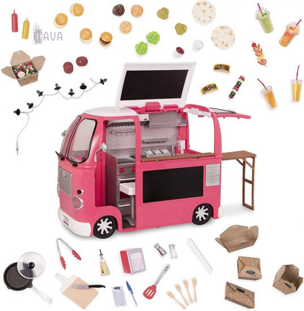 Коляски і транспорт для ляльок: Транспорт для ляльок «Продуктовий фургон (рожевий)», Our Generation