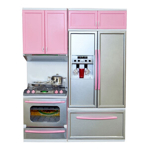 Кухня и столовая: Кухня кукольная со световыми и звуковыми эффектами, розовая 1, QunFengToys