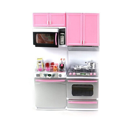 Кухня та їдальня: Кухня кукольная со световыми и звуковыми эффектами, розовая 2, QunFengToys