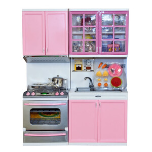 Кухня кукольная со световыми и звуковыми эффектами, розовая 3, QunFengToys