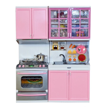 Кухня та їдальня: Кухня кукольная со световыми и звуковыми эффектами, розовая 3, QunFengToys