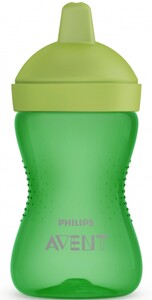 Поильники, бутылочки, чашки: Чашка-непроливайка с твердым носиком, зеленая, от 18 мес., 300 мл, Avent
