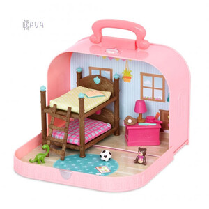 Фигурки: Игровой набор «Кейс розовый: двухъярусная кровать с аксессуарами», Li'l Woodzeez