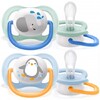 Пустышка симметричная силиконовая Avent Ultra Air Animal, голубая, 0-6 мес. 2 шт., SCF080