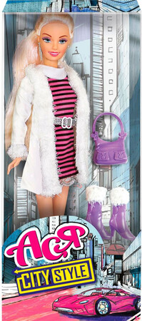 Куклы и аксессуары: Набор с куклой Ася Городской стиль Блондинка в полосатом платье (35067)
