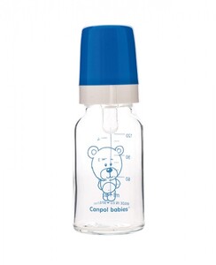 Поїльники, пляшечки, чашки: Бутылочка стеклянная, 120 мл, синяя с мишкой, Canpol babies