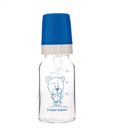 Бутылочки: Бутылочка стеклянная, 120 мл, синяя с мишкой, Canpol babies