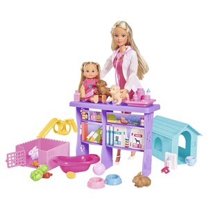 Игры и игрушки: Кукольный набор Штеффи и Эви, Ветеринарная клиника с животными, Steffi & Evi Love