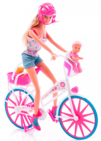 Ляльки: Ляльковий набір Штеффі з малюком на велосипеді, Steffi & Evi Love