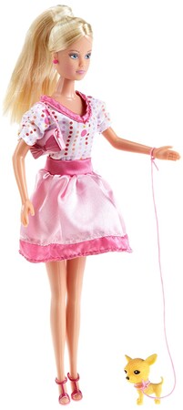 Ляльки: Лялька Штеффі в сукні в горошок з собачкою, Steffi & Evi Love
