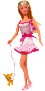 Ляльки: Лялька Штеффі в рожевій сукні з собачкою, Steffi & Evi Love
