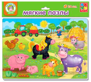 Игры и игрушки: Ферма, мягкие пазлы А4 (24 эл.), Vladi Toys
