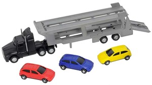 Городская и сельская техника: Автотранспортер (черный) и 3 машинки, Dickie Toys