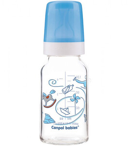 Бутылочки: Бутылочка стеклянная, 120 мл, синяя с рисунком, Canpol babies