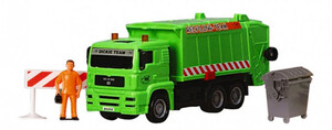 Машинки: Автомобиль Мусоровоз зеленый с контейнером и ограждением, 22 см, Dickie Toys