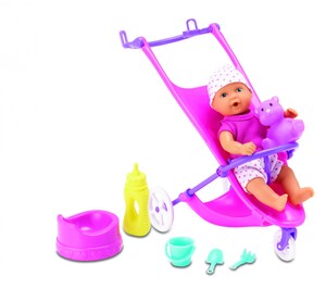 Ігри та іграшки: Пупс мини NBB с коляской и аксессуарами, 12 см New Born Baby