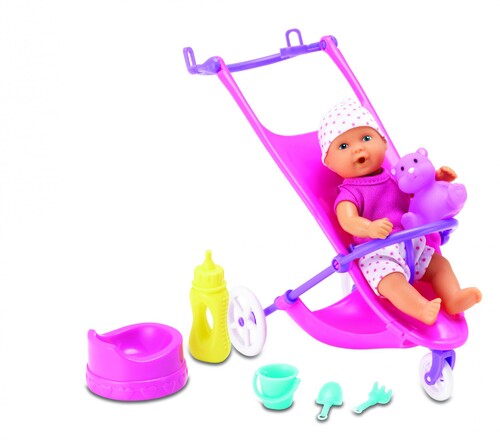 Ляльки і аксесуари: Пупс мини NBB с коляской и аксессуарами, 12 см New Born Baby