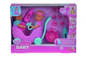 Игры и игрушки: Пупсы-близнецы мини NBB с коляской и аксессуарами, 12 см New Born Baby