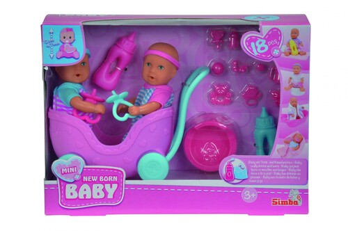 Куклы и аксессуары: Пупсы-близнецы мини NBB с коляской и аксессуарами, 12 см New Born Baby