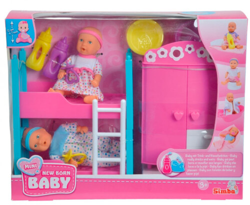 Куклы и аксессуары: Набор из двух пупсов, 12 см, с аксессуарами и мебелью New Born Baby