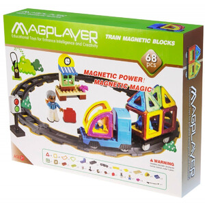 Ігри та іграшки: Дитячий магнітний конструктор Train Magnetic Blocks, 68 деталей, MagPlayer
