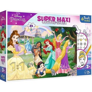 Дневники, раскраски и наклейки: Пазл-розмальовка двосторонній «Прекрасні принцеси», Super Maxi, 24 ел., Trefl