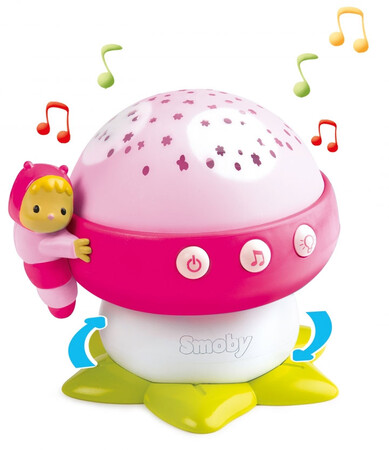 Мобили, ночники, проекторы: Музыкальный проектор Cotoons Грибочек (розовый цвет), Smoby Toys