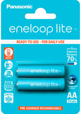 Батарейки: Аккумуляторы Eneloop Lite AA (950 2BP mAh Ni-Mh), 2 шт, Panasonic