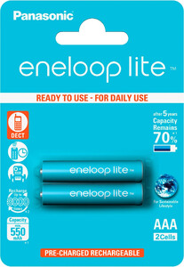 Батарейки: Аккумуляторы Eneloop Lite AAA (550 2BP mAh Ni-Mh), 2 шт, Panasonic