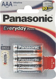 Батарейки: Батарейки Everyday power ААА (Alkaline), 4 шт, Panasonic