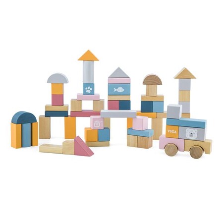 Дерев'яні конструктори: Дерев'яні кубики Viga Toys PolarB Пастельні блоки, 60 шт., 2,5 см