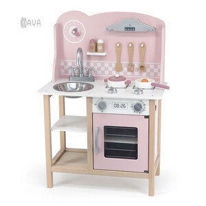Ігри та іграшки: Дитяча кухня з дерева з посудом PolarB рожева, Viga Toys