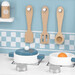 Дитяча кухня з дерева з посудом PolarB блакитна, Viga Toys дополнительное фото 4.