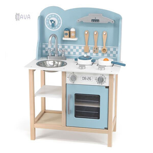 Кухня и столовая: Детская кухня из дерева с посудой PolarB голубая, Viga Toys