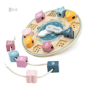 Розвивальні іграшки: Дерев'яний сортер-шнурівка PolarB «Годинник», Viga Toys
